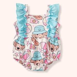 Adorable Dog Print Bodysuit with Blue Accents